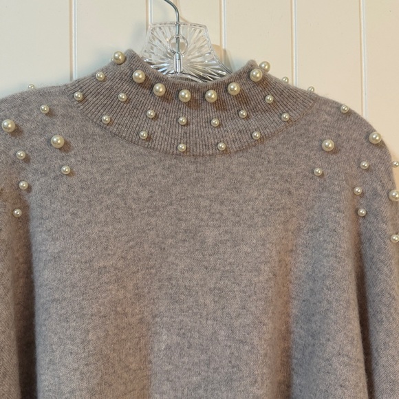 CHARTER CLUB Pearl Embellished Mock Neck Balloon Sleeve Cashmere Sweater XL - Picture 2 of 6